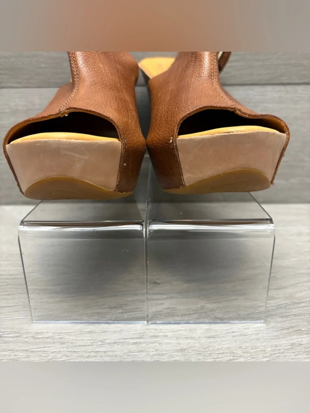 Kork-Ease Berit Brown Leather Peep-Toe Wedge Sandals with Slingback Strap 8 - Picture 4 of 12